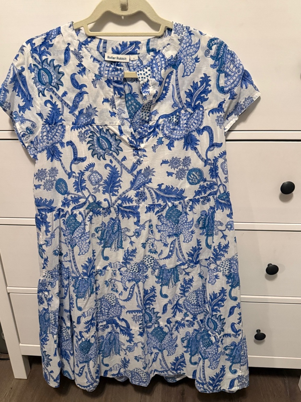 Roller Rabbit White and Blue Paisley Tiered Cotton Dress